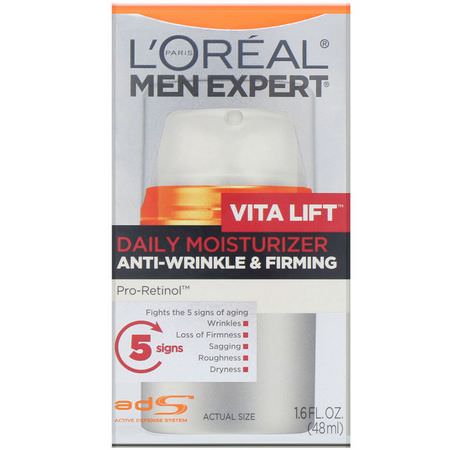 面部保濕霜, 護膚: L'Oreal, Men Expert, Vita Lift, Daily Moisturizer, Anti-Wrinkle & Firming, 1.6 fl oz (48 ml)