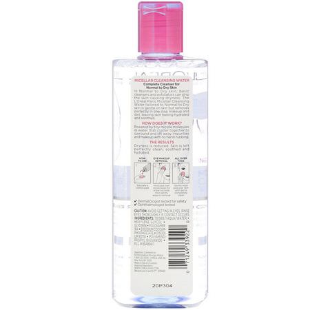 濕巾, 卸妝水: L'Oreal, Micellar Cleansing Water, Normal to Dry Skin, 13.5 fl oz (400 ml)