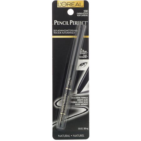眼線液, 眼睛: L'Oreal, Pencil Perfect Self-Advancing Eyeliner, 190 Carbon Black, 0.01 oz (280 mg)