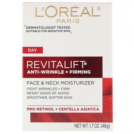 面部保濕霜, 護膚: L'Oreal, Revitalift Anti-Wrinkle + Firming, Face & Neck Moisturizer, 1.7 oz (48 g)