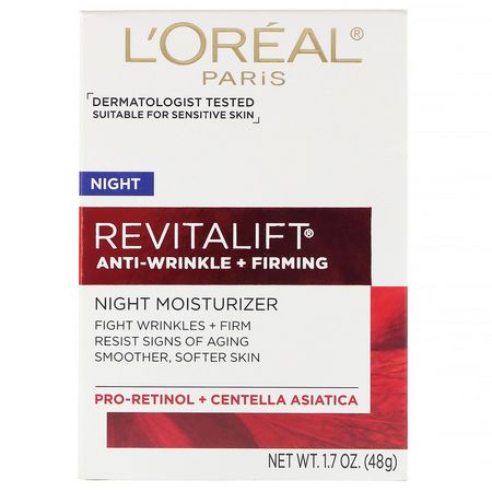 面部保濕霜, 護膚: L'Oreal, Revitalift Anti-Wrinkle + Firming, Night Moisturizer, 1.7 oz (48 g)