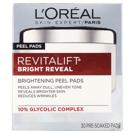 血清, 治療: L'Oreal, Revitalift Bright Reveal, Brightening Peel Pads, 30 Pre-Soaked Pads