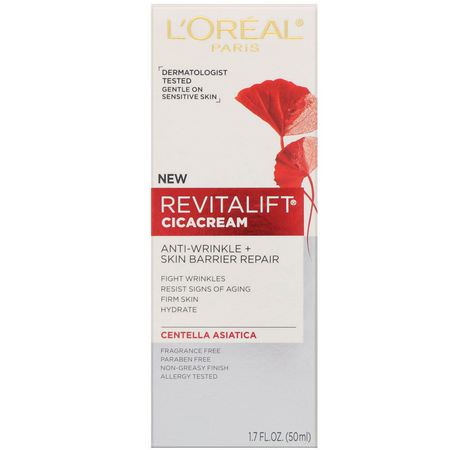 血清, 治療: L'Oreal, Revitalift CicaCream, Anti-Wrinkle + Skin Barrier Repair, 1.7 fl oz (50 ml)