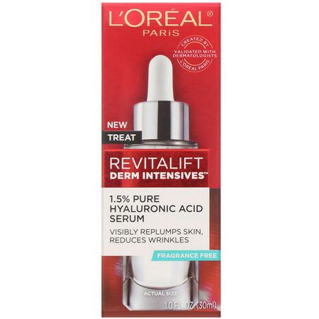 血清, 治療: L'Oreal, Revitalift Derm Intensives, 1.5% Pure Hyaluronic Acid Serum, 1 fl oz (30 ml)