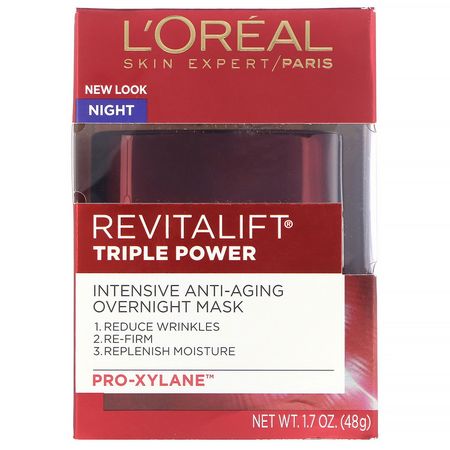 面部保濕霜, 皮膚護理: L'Oreal, Revitalift Triple Power, Intensive Anti-Aging Overnight Mask, 1.7 oz (48 g)