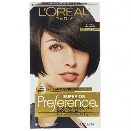 L'Oreal, Superior Preference, Fade-Defying Color + Shine System, 4 Natural, Dark Brown, 1 Application Review
