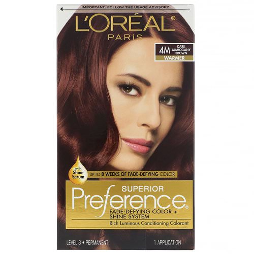 L'Oreal, Superior Preference, Fade-Defying Color + Shine System, Warm, 4M Dark Mahogany Brown, 1 Application Review