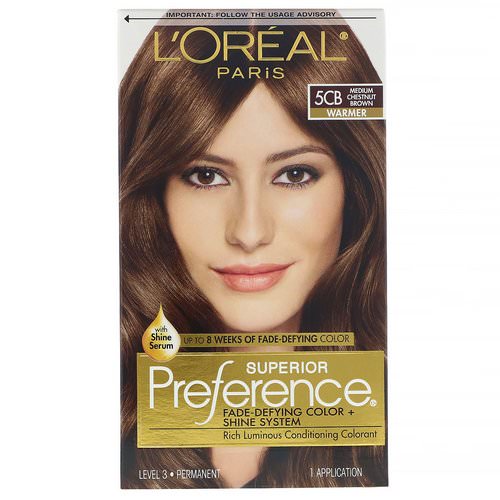 L'Oreal, Superior Preference, Fade-Defying Color + Shine System, Warmer, 5CB Medium Chestnut Brown, 1 Application Review