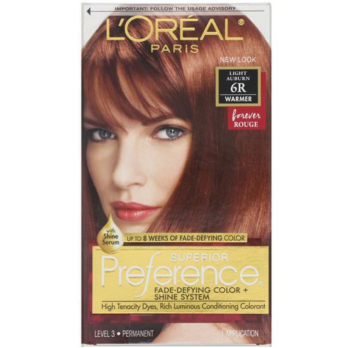 L'Oreal, Superior Preference, Fade-Defying Color + Shine System, Warmer, Light Auburn 6R, 1 Application Review