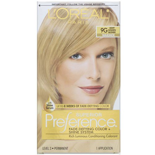 L'Oreal, Superior Preference, Fade-Defying Color + Shine System, Warmer, Light Golden Blonde 9G, 1 Application Review