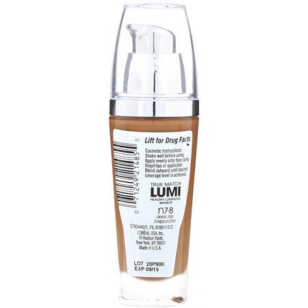 基礎, 臉部: L'Oreal, True Match Healthy Luminous Makeup, SPF 20, N7-8 Classic Tan/Cappuccino, 1 fl oz (30 ml)