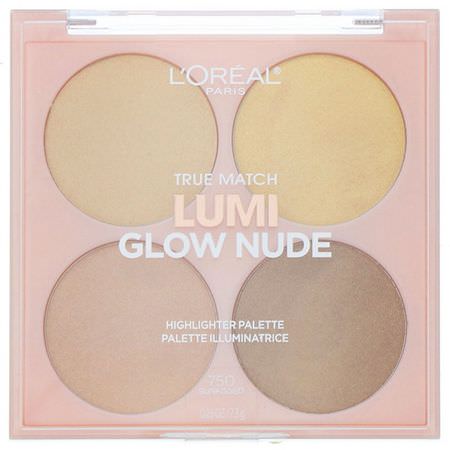 化妝禮品, 熒光筆: L'Oreal, True Match Lumi Glow Nude Highlighter Palette, 750 Sunkissed, 0.26 oz (7.3 g)