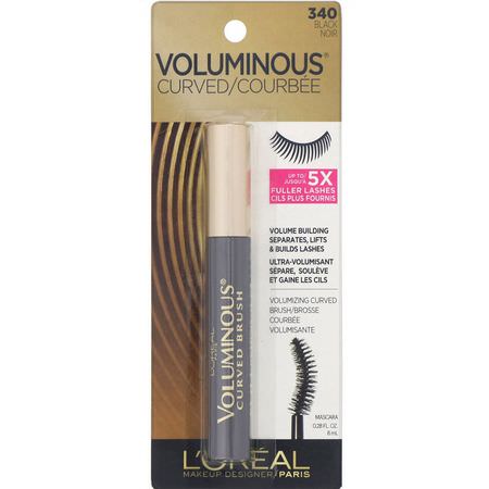 睫毛膏, 眼睛: L'Oreal, Voluminous Curved Mascara, 340 Black, 0.28 fl oz (8 ml)