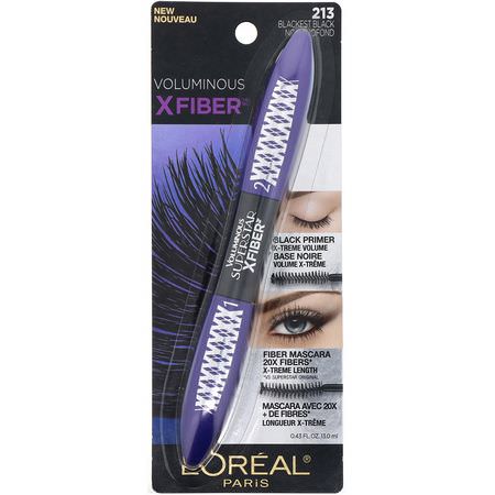 睫毛膏, 眼睛: L'Oreal, Voluminous X Fiber Mascara, 213 Blackest Black, 0.43 fl oz (13 ml)