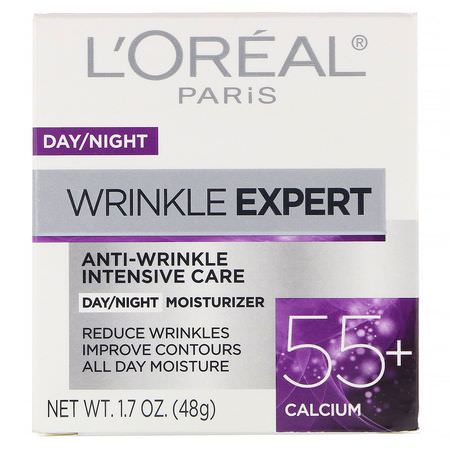面部保濕霜, 皮膚護理: L'Oreal, Wrinkle Expert, Anti-Wrinkle Intensive Care, 55+, Day/Night Moisturizer, 1.7 oz (48 g)