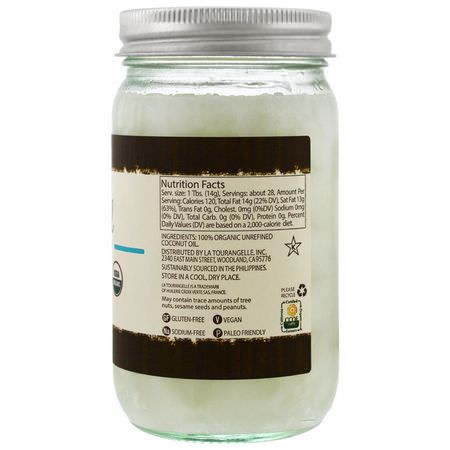 椰子護膚, 美容: La Tourangelle, Virgin & Unrefined, Organic Coconut Oil, 14 fl oz (414 ml)