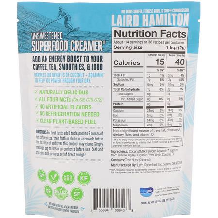 飲料增強劑, 奶精: Laird Superfood, Superfood Creamer, Unsweetened, 8 oz (227 g)