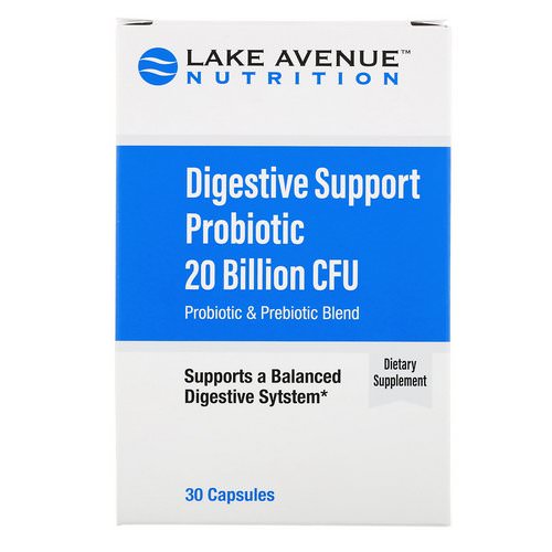 Lake Avenue Nutrition, Digestive Support Probiotic, Probiotic & Prebiotic Blend, 20 Billion CFUs, 30 Capsules Review