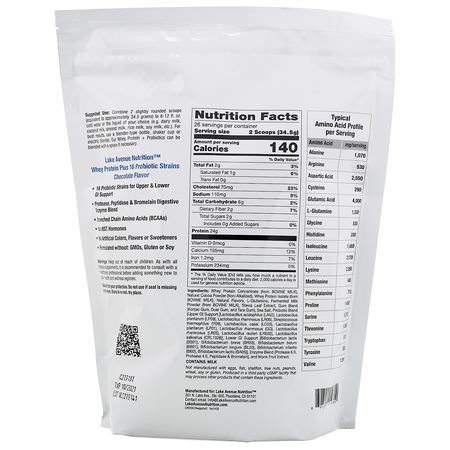 乳清蛋白, 運動營養: Lake Avenue Nutrition, Whey Protein + Probiotic, Chocolate Flavor, 2 lb (907 g)