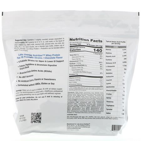 乳清蛋白, 運動營養: Lake Avenue Nutrition, Whey Protein + Probiotics, Chocolate Flavor, 5 lb (2270 g)