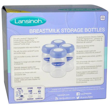 乳頭, 嬰兒奶瓶: Lansinoh, Breastmilk Storage Bottles, 4 Bottles, 5 oz (160 ml) Each