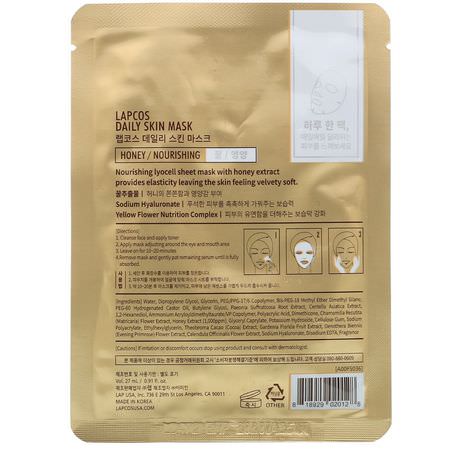 面膜, 口罩: Lapcos, Honey Sheet Mask, Nourishing, 1 Mask, 0.91 fl oz (27 ml)