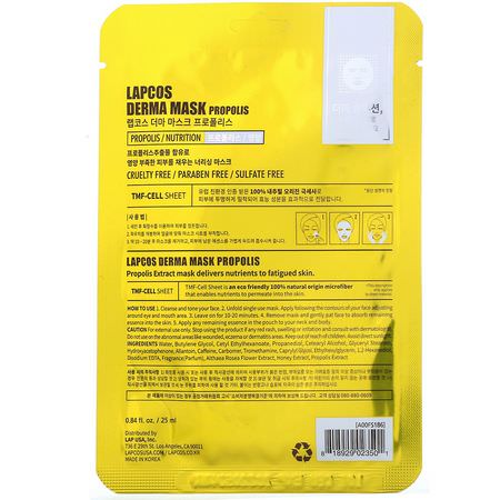 面膜, 面膜: Lapcos, Propolis Sheet Mask, Nutrition, 1 Mask, 0.84 fl oz (25 ml)