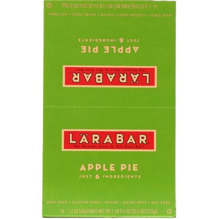 能量棒, 運動棒: Larabar, Apple Pie, 16 Bars, 1.6 oz (45 g) Each