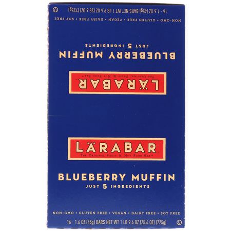 能量棒, 運動棒: Larabar, Blueberry Muffin, 16 Bars, 1.6 oz (45 g) Each