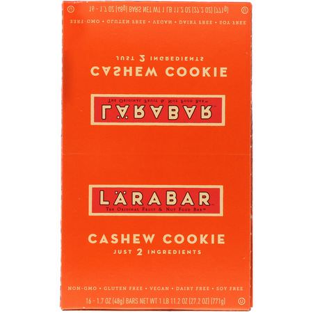 能量棒, 運動棒: Larabar, Cashew Cookie, 16 Bars, 1.7 oz (48 g) Each