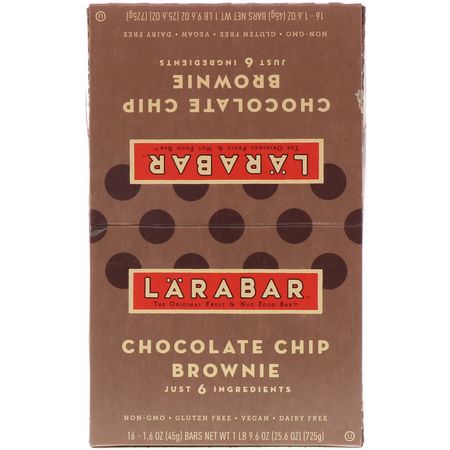 能量棒, 運動棒: Larabar, Chocolate Chip Brownie, 16 Bars, 1.6 oz (45 g) Each