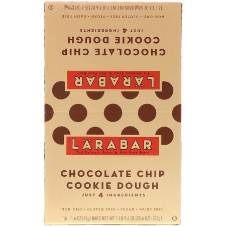 能量棒, 運動棒: Larabar, Chocolate Chip Cookie Dough, 16 Bars, 1.6 oz (45 g) Each