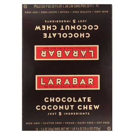 能量棒, 運動棒: Larabar, Chocolate Coconut Chew, 16 Bars, 1.6 oz (45 g) Each
