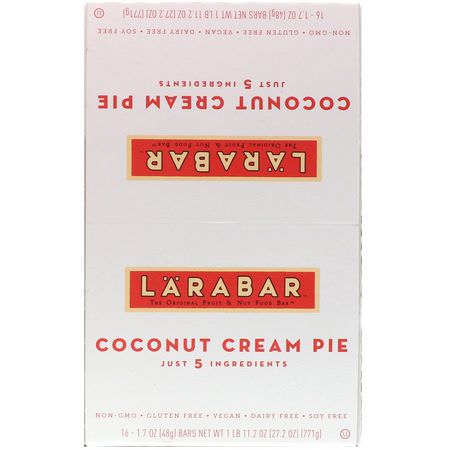 能量棒, 運動棒: Larabar, Coconut Cream Pie, 16 Bars, 1.7 oz (48 g) Each