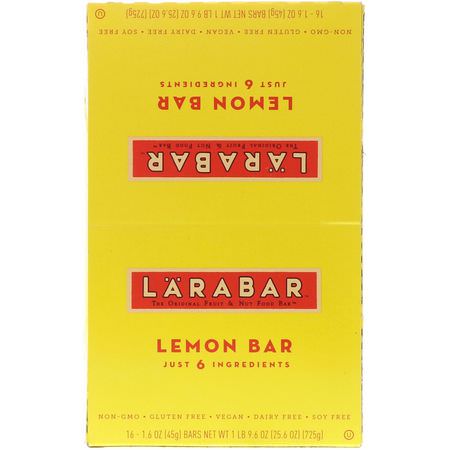 能量棒, 運動棒: Larabar, Lemon Bar, 16 Bars, 1.6 oz (45 g) Each