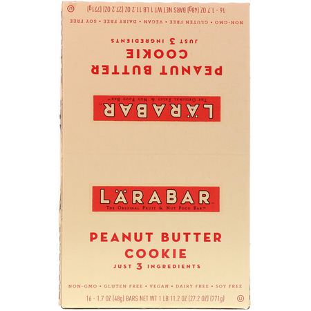 能量棒, 運動棒: Larabar, Peanut Butter Cookie, 16 Bars, 1.7 oz (48 g) Each