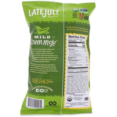 芯片, 小吃: Late July, Multigrain Tortilla Chips, Mild Green Mojo, 5.5 oz (156 g)