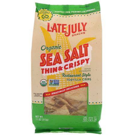 芯片, 小吃: Late July, Organic Thin & Crispy Restaurant Style Tortilla Chips, Sea Salt, 11 oz (312 g)