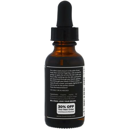 鬍鬚護理, 剃須: Leven Rose, 100% Pure Organic Beard Oil, Fragrance Free, 1 fl oz (30 ml)