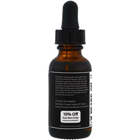 鬍鬚護理, 剃須: Leven Rose, 100% Pure Organic Beard Oil, Spiced Sandalwood, 1 fl oz (30 ml)