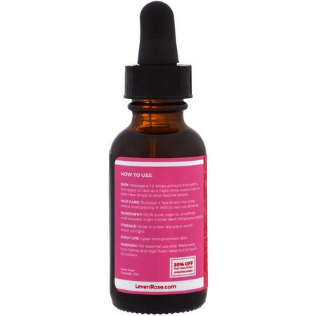 頭皮護理, 頭髮護理: Leven Rose, 100% Pure & Organic Carrot Seed Oil, 1 fl oz (30 ml)