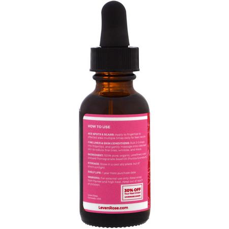 皮膚治療, 疤痕: Leven Rose, 100% Pure & Organic Pomegranate Seed Oil, 1 fl oz (30 ml)