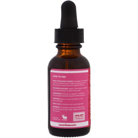 瑕疵, 粉刺: Leven Rose, 100% Pure & Organic Rosehip Oil, 1 fl oz (30 ml)