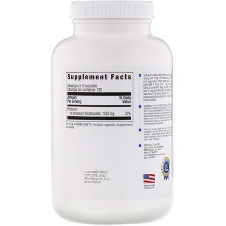 鉀, 礦物質: Life Enhancement, Potassium Basics, 240 Capsules