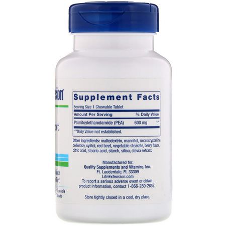 棕櫚酰乙醇酰胺PEA, 緩解疼痛: Life Extension, PEA Discomfort Relief, 60 Chewable Tablets