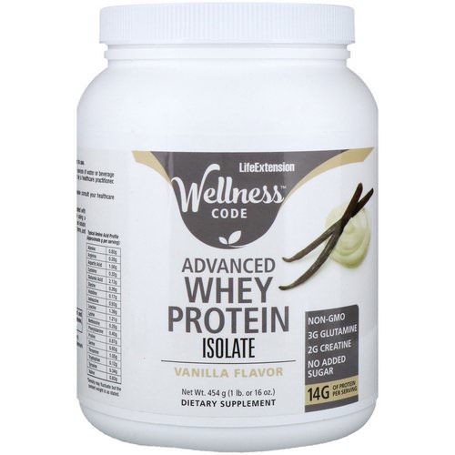 Life Extension, Wellness Code, Advanced Whey Protein Isolate, Vanilla Flavor, 1 lb (454 g) Review