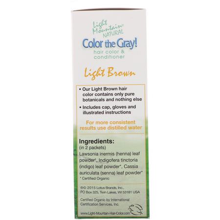 指甲花, 染髮: Light Mountain, Color the Gray! Natural Hair Color & Conditioner, Light Brown, 7 oz (198 g)
