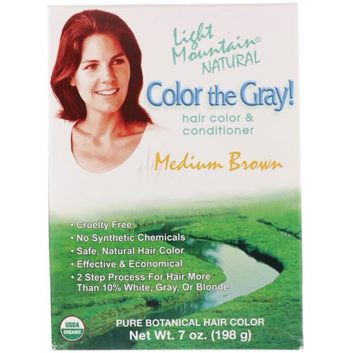 Light Mountain, Color the Gray! Natural Hair Color & Conditioner, Medium Brown, 7 oz (198 g) Review