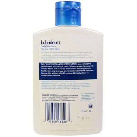 皮膚發癢, 乾燥: Lubriderm, Daily Moisture Lotion, Normal to Dry Skin, Fragrance Free, 6 fl oz (177 ml)