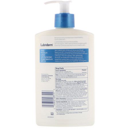 乳液, 浴液: Lubriderm, Daily Moisture Lotion with Sunscreen, SPF 15, 13.5 fl oz (400 ml)
